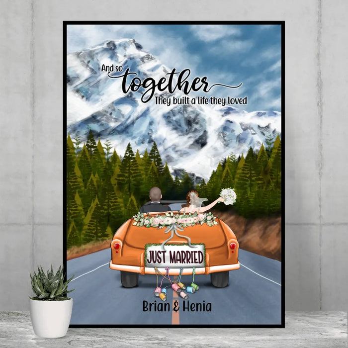 Personalized Poster, Just Married Couple Driving, Gift For Couples