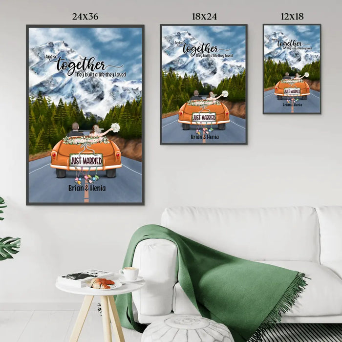 Personalized Poster, Just Married Couple Driving, Gift For Couples