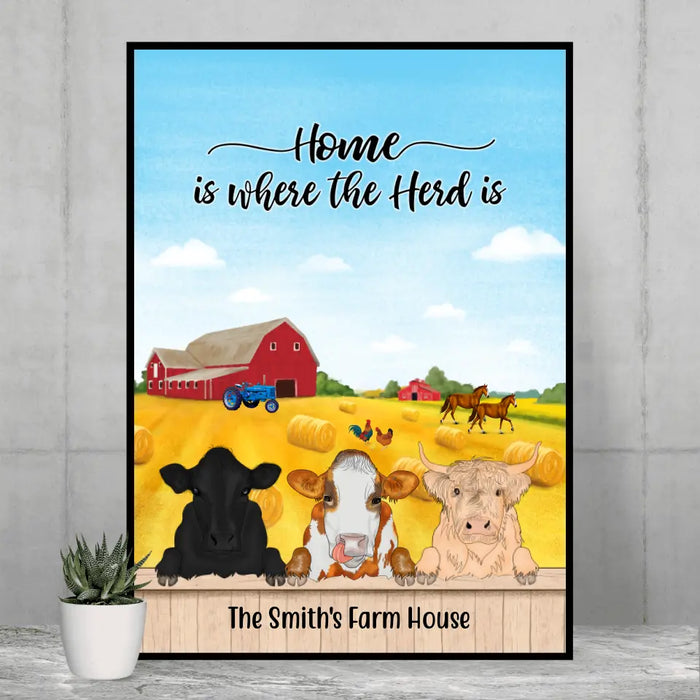 Personalized Poster, Cow Peeking Farm, Gift For Farmers, Cow Lovers