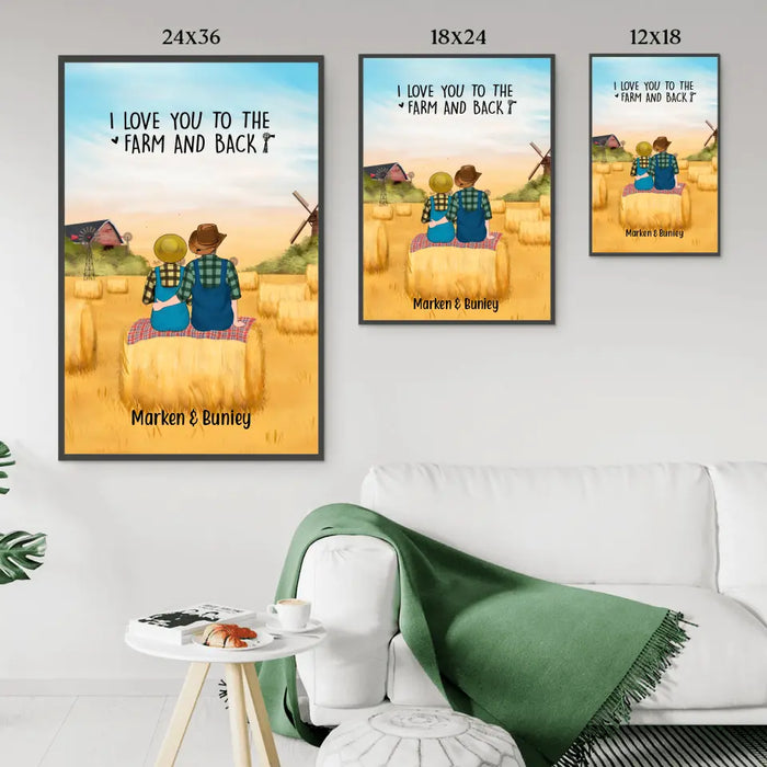 Personalized Poster, Farmer Couple Sitting On Wheat Straw Bale, Gift For Farming Partners