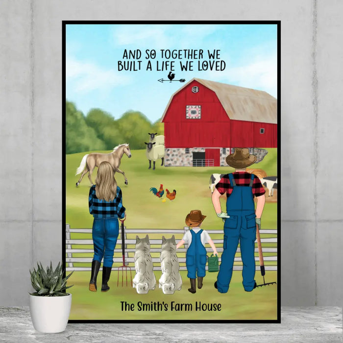 Personalized Poster, Farming Family With Two Dogs, Gift For Farmers