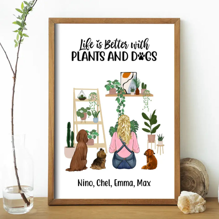 Personalized Poster, A Girl Gardening With Dogs, Gift For Gardeners And Dog Lovers