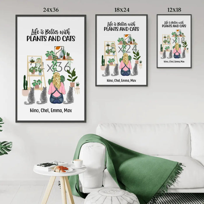 Personalized Poster, A Girl Gardening With Cats, Gift For Gardeners And Cat Lovers
