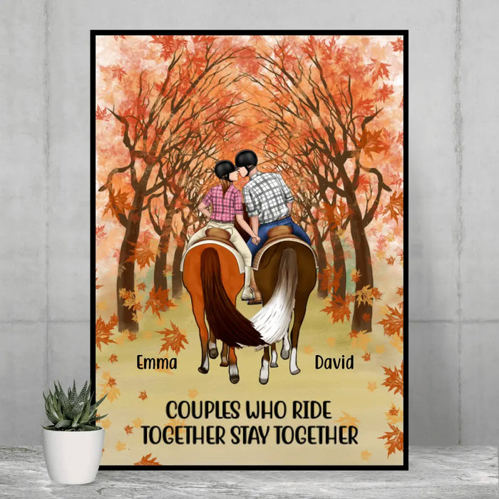 Personalized Poster, Horseback Riding Couple Holding Hand - Couples Who Ride Together Stay Together, Gift For Horse Lovers