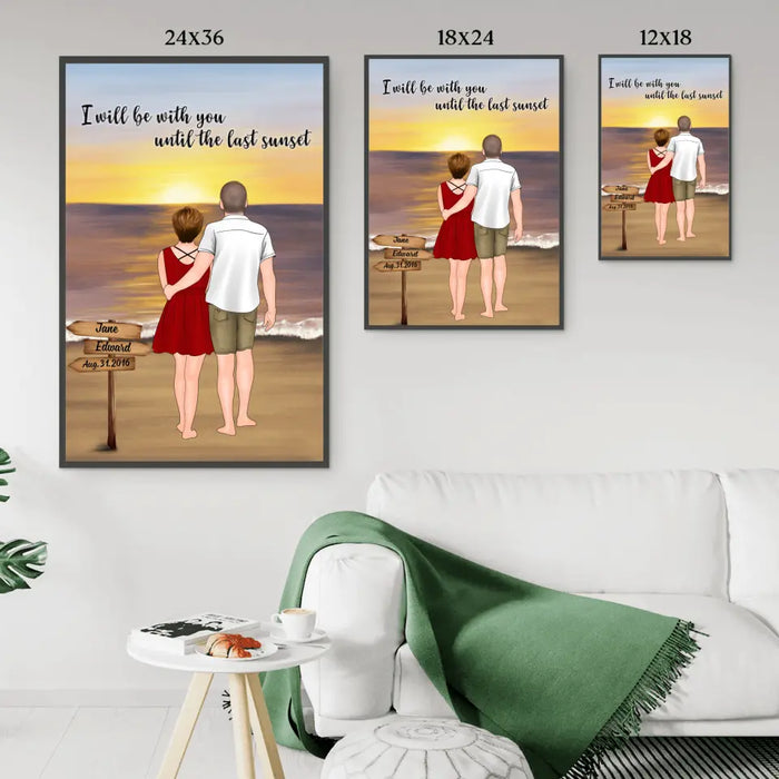 Personalized Poster, Couple on Beach Sunset, Gift for Anniversary, Gift for Couple, Gift for Him, For Her