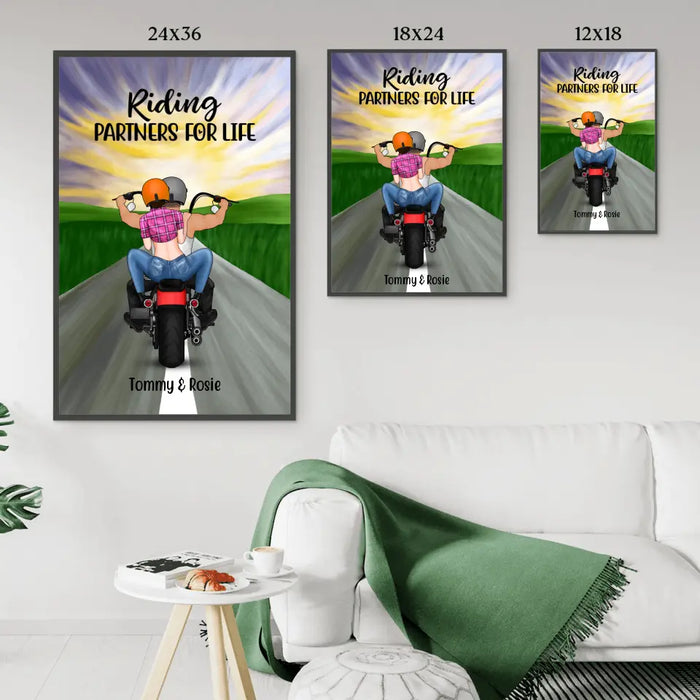 Personalized Poster, Motorcycle Couple - Riding Partners For Life, Gift For Motorcycle Lovers