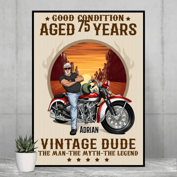 Good Condition Aged 75 Years - Personalized Gifts Custom Motorcycle Poster for Dad, Husband, and Motorcycle Lovers