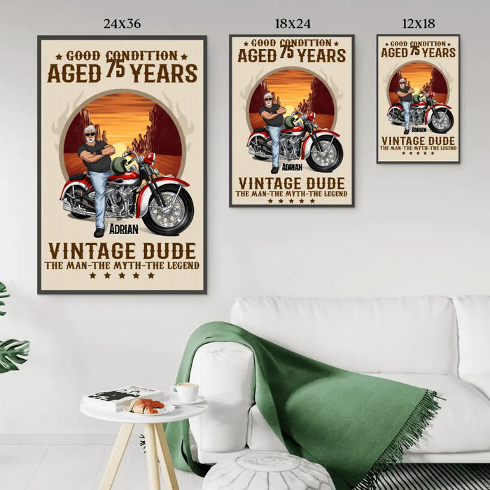 Good Condition Aged 75 Years - Personalized Gifts Custom Motorcycle Poster for Dad, Husband, and Motorcycle Lovers