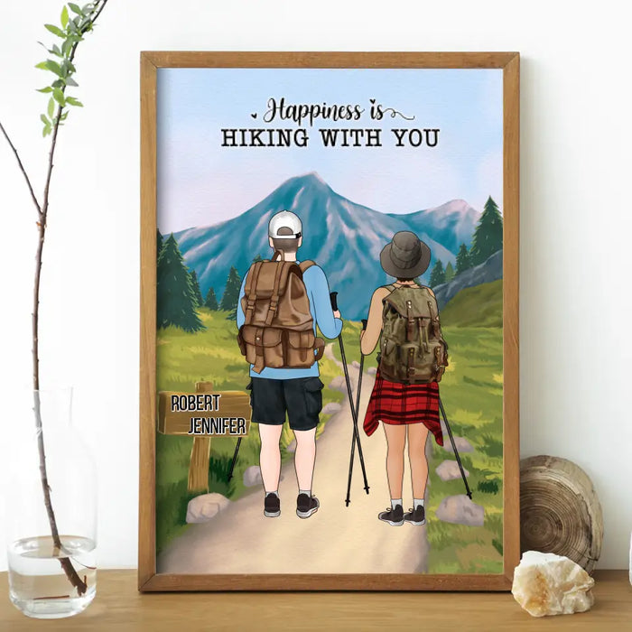 Happiness Is Hiking With You - Personalized Poster For Couples, For Him, For Her, Hiking