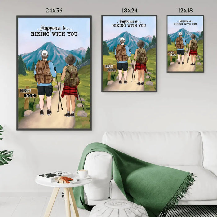 Happiness Is Hiking With You - Personalized Poster For Couples, For Him, For Her, Hiking