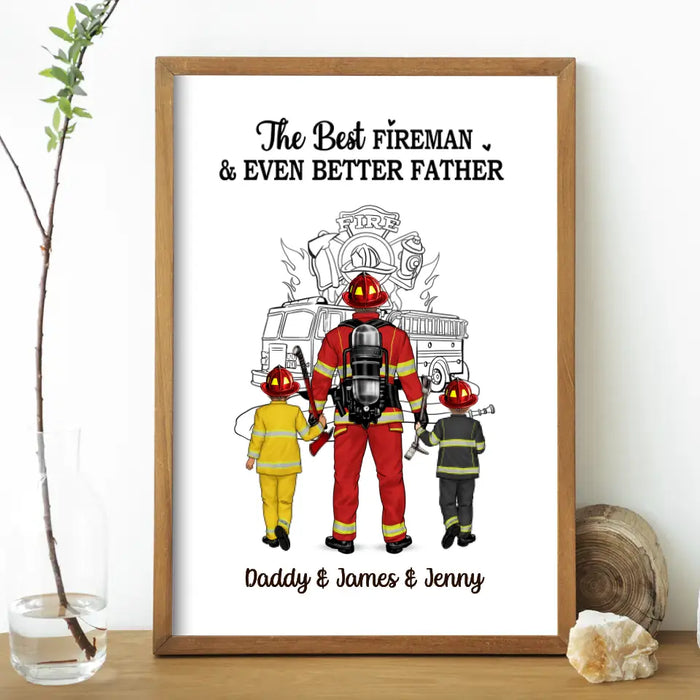 The Best Fireman - Personalized Gifts Custom Firefighter Poster for Dad, Firefighter Gifts