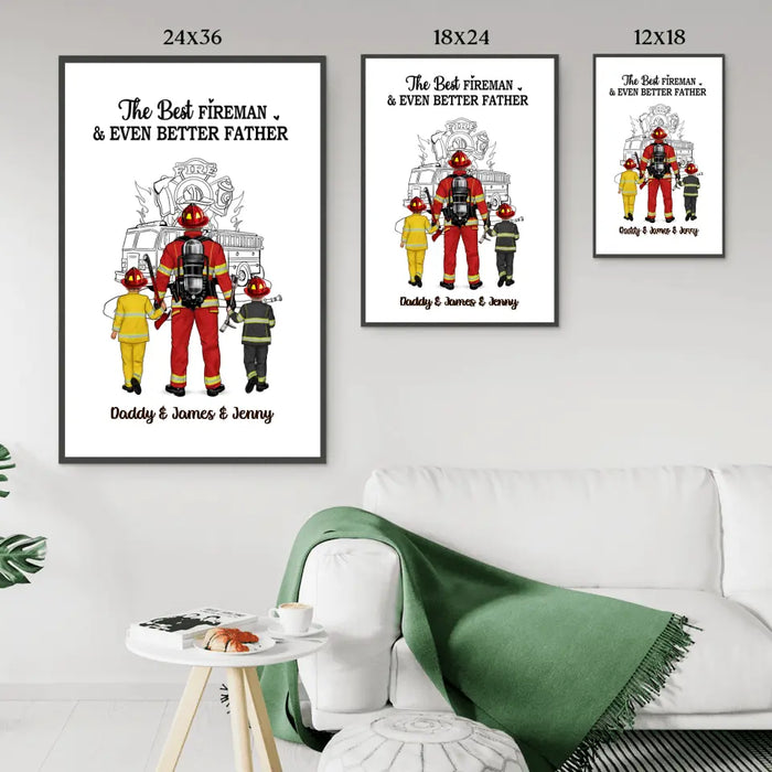 The Best Fireman - Personalized Gifts Custom Firefighter Poster for Dad, Firefighter Gifts