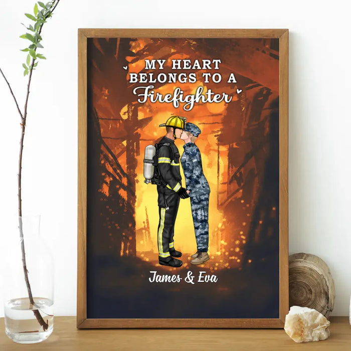 My Heart Belongs To A Firefighter - Personalized Poster Firefighter, EMS, Nurse, Police Officer, Military