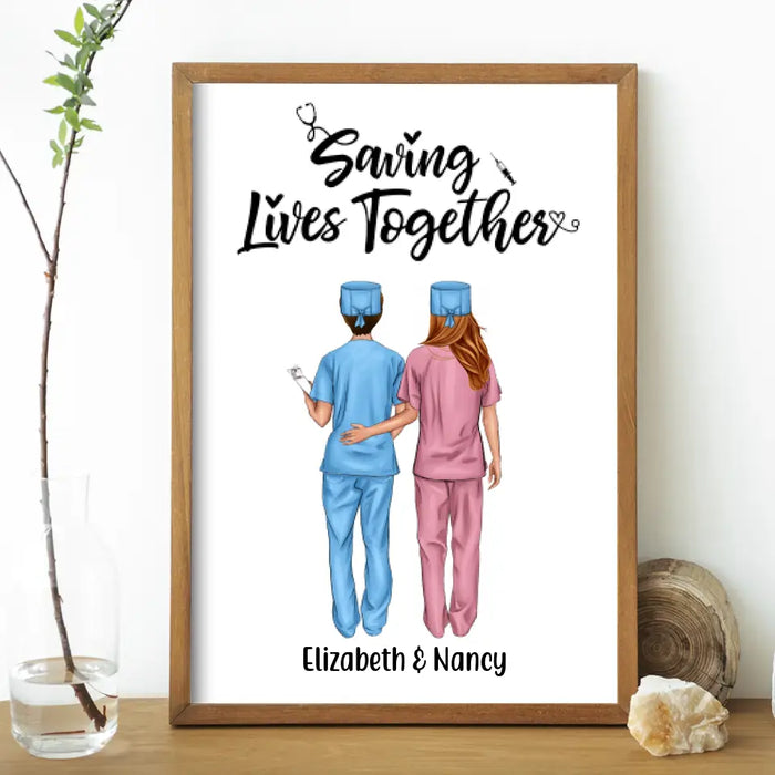 Livin's The Scrub Life - Personalized Nurse Poster, Nurse Best Friends, Gift for Nurses