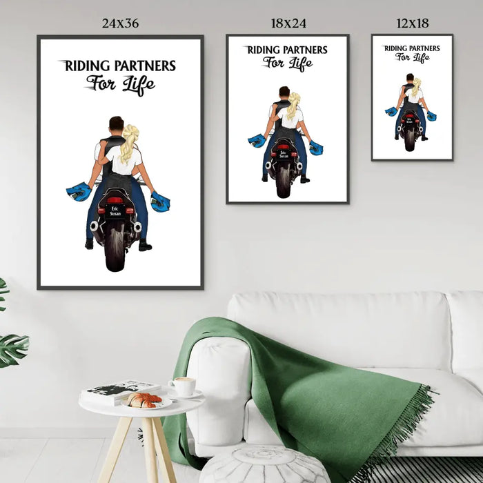 Riding Partners for Life - Personalized Gifts Custom Motorcycle Poster for Couples, Motorcycle Lovers