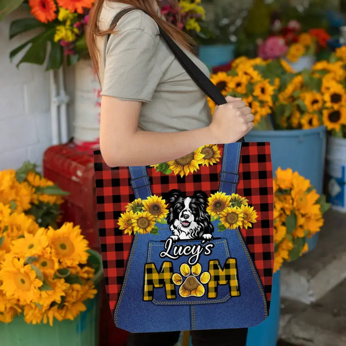 Personalized Dog Sunflower Denim Overalls Tote Bag, Gifts For Dog Mom, Dog Lovers