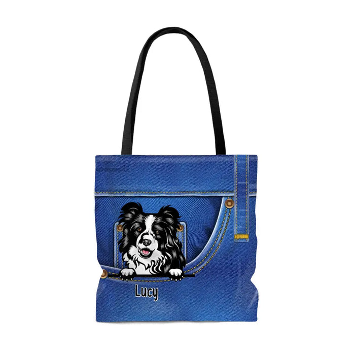 Dog Jean Pattern Personalized Tote Bags, Gift for Dog Lovers, Dog Mom, Dog Dad