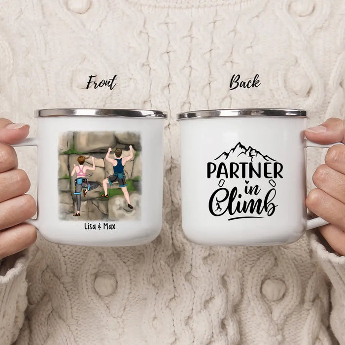 Partner in Climb - Personalized Gifts Custom Climbing Enamel Mug for Her, for Him, for Couples, Climbing Lovers