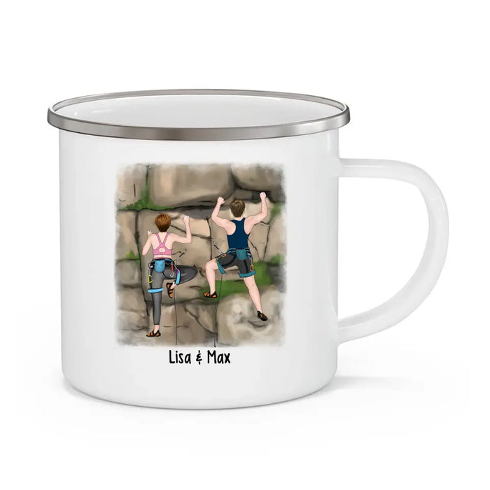 Partner in Climb - Personalized Gifts Custom Climbing Enamel Mug for Her, for Him, for Couples, Climbing Lovers