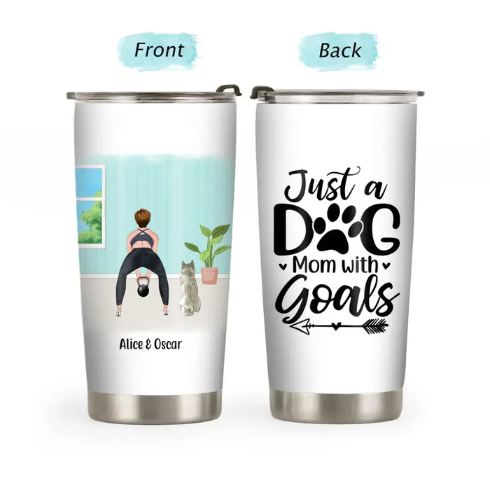 Personalized Tumbler, Gym Woman With Kettle Bell And Dogs, Gifts For Fitness Lovers