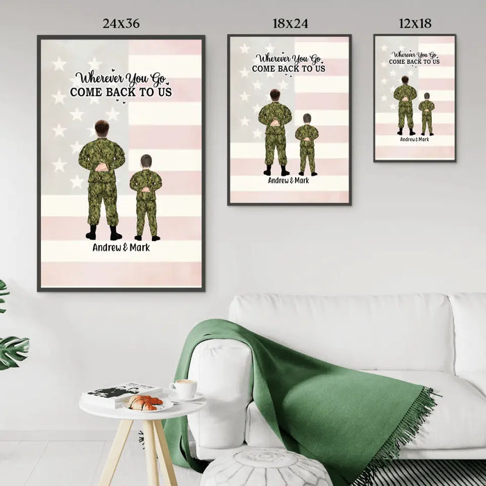 Where You Go, Come Back to Us Father & Kids - Personalized Gifts Custom Military Poster for Dad, Military Gift