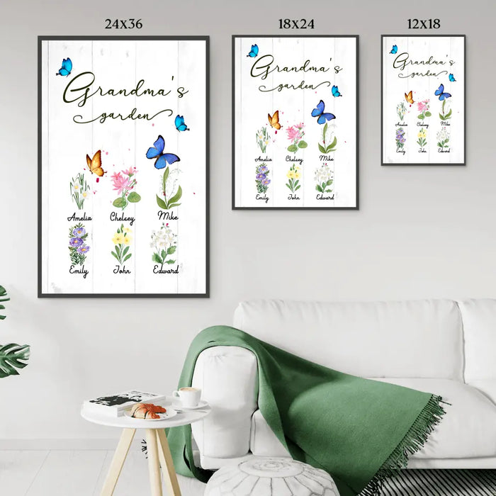 Grandma's Garden Grandkids Names - Personalized Gifts Custom Flower Poster for Grandma, Flower Lovers