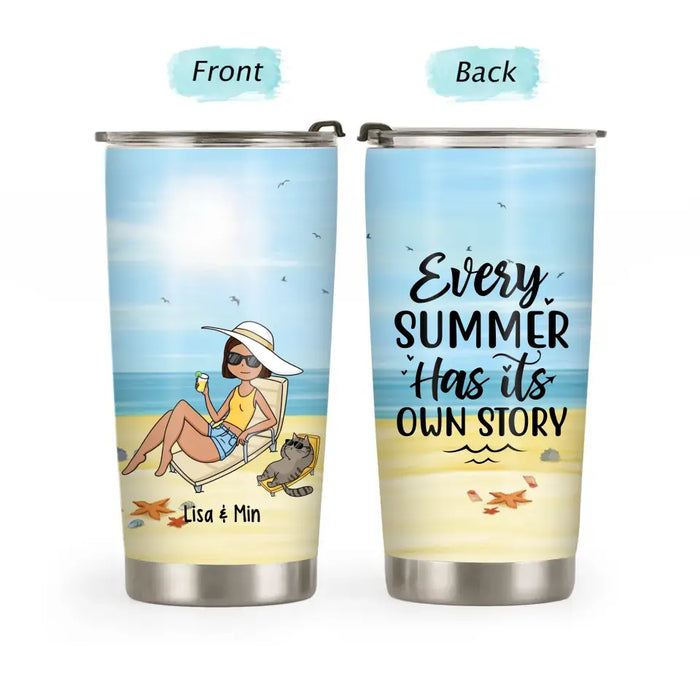 Every Summer Has Its Own Story - Personalized Gifts Custom Beach Tumbler for Cat Mom, Cat Dad, Beach Lovers