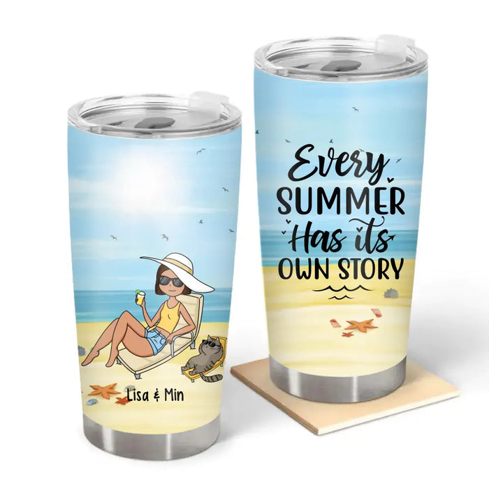 Every Summer Has Its Own Story - Personalized Gifts Custom Beach Tumbler for Cat Mom, Cat Dad, Beach Lovers
