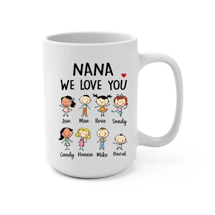 Grandma We Love You Custom Tumbler, Personalized Name Mothers Day Mug,  Family Character Matte Tumbler, Mothers Day Gifts Tea Cup. Grandma An 