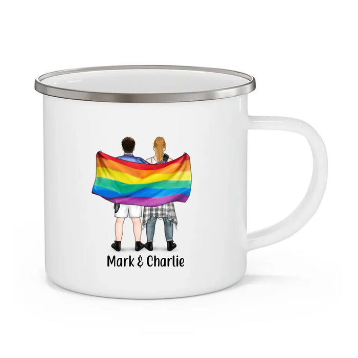 Love Comes in Many Colors and I Love You - Personalized Gifts Custom LGBT Enamel Mug for Couples, LGBT Gifts
