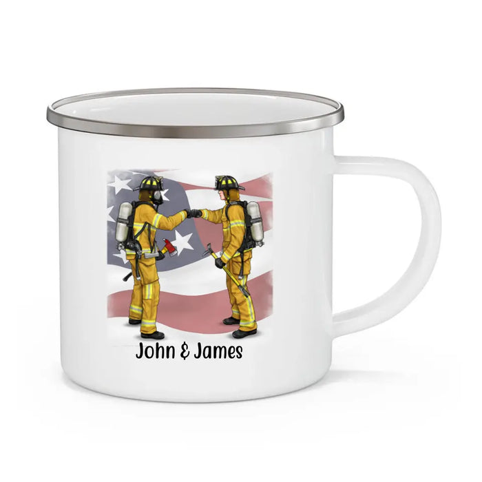 Best Friends for Life - Personalized Gifts Custom Firefighters Enamel Mug for Friends, Couples, and Firefighters
