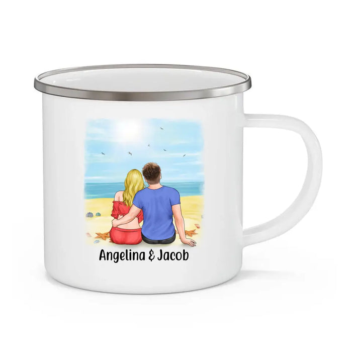 I Love You to the Beach and Back - Personalized Gifts Custom Beach Enamel Mug for Couples, Beach Lovers
