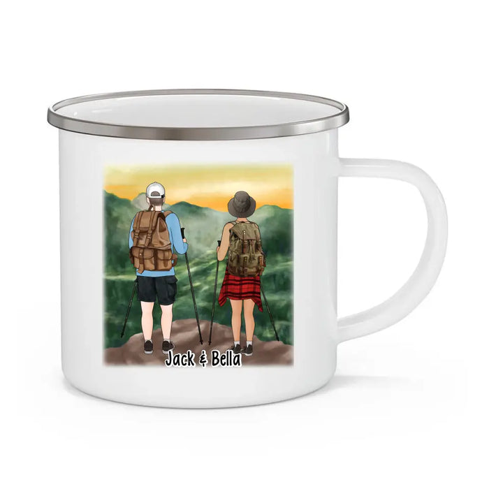 Hiking Partners for Life - Personalized Gifts Custom Hiking Enamel Mug for Friends, Couples, and Hiking Lovers