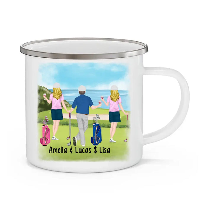 Weekend Forecast Golfing - Personalized Gifts Custom Golf Enamel Mug for Friends, Couples, and Golf Lovers
