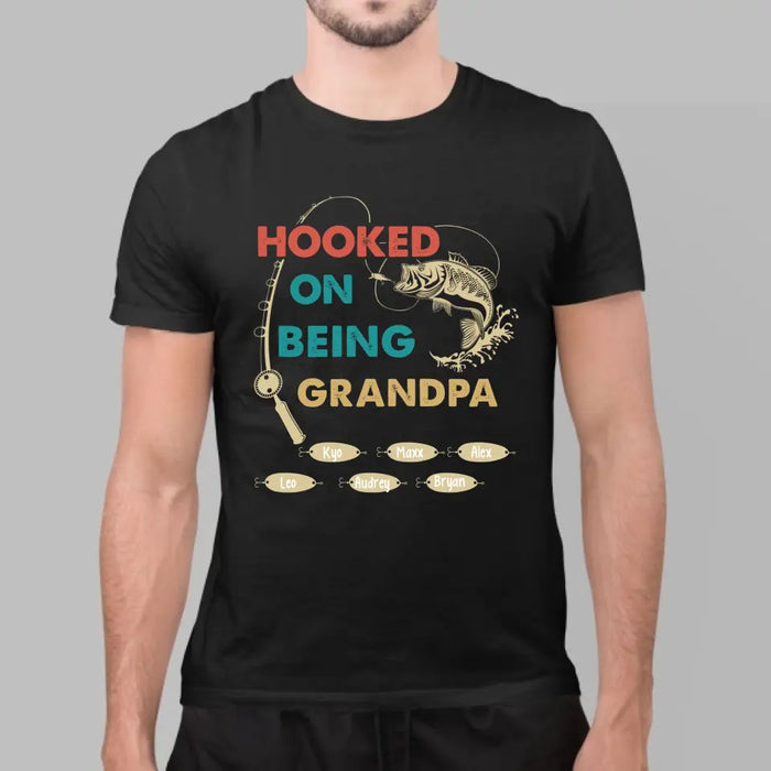 Hooked On Being Grandpa - Father's Day Personalized Gifts Custom Fishing Shirt for Grandpa, Fishing Lovers - GearLit