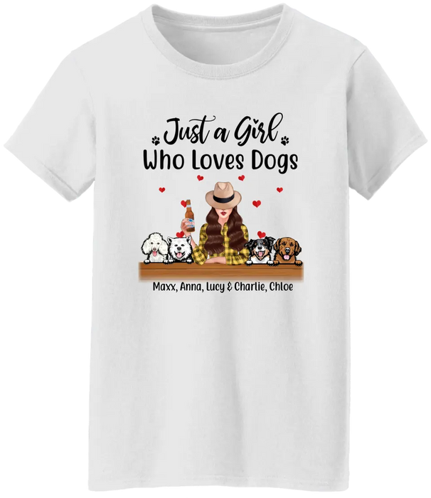 Personalized Shirt, Just A Girl Who Loves Dogs, Funny Dog Peeking, Custom Gift For Dog Lovers