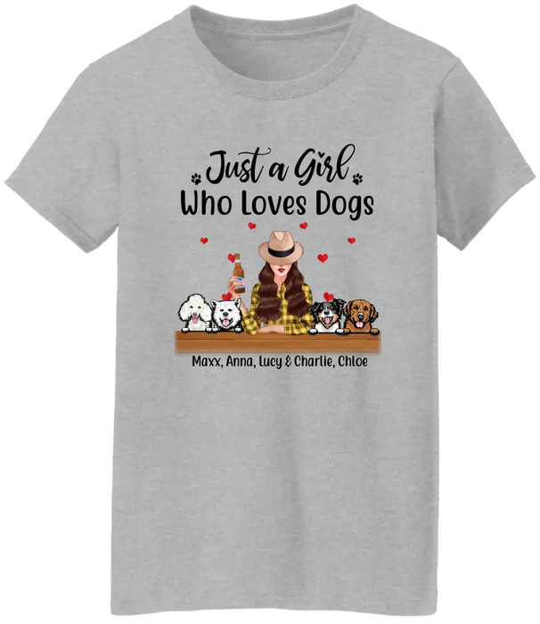 Personalized Shirt, Just A Girl Who Loves Dogs, Funny Dog Peeking, Custom Gift For Dog Lovers
