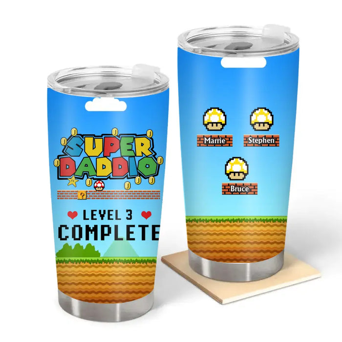 Super Daddio Level Complete - Personalized Gifts Custom Mushroom Tumbler for Family, Mushroom Lovers, Father's Day Gifts