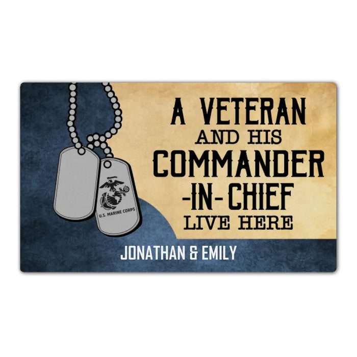 A Veteran and His Commander in Chief - Personalized Gifts Custom Army Veteran Doormat for Couples, Army Veteran