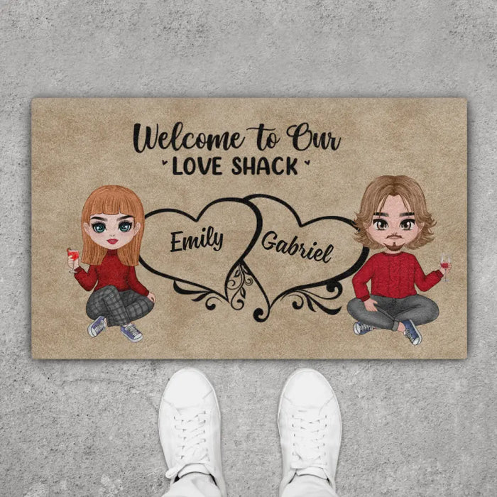 Welcome to Our Love Shack - Personalized Gifts Custom Doormat for Couples