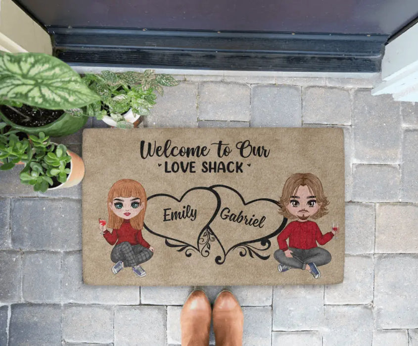 Welcome to Our Love Shack - Personalized Gifts Custom Doormat for Couples