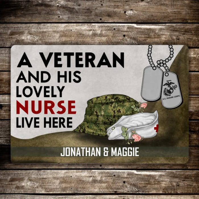 A Veteran And His Lovely Nurse - Military Personalized Gifts Custom Doormat For Couples