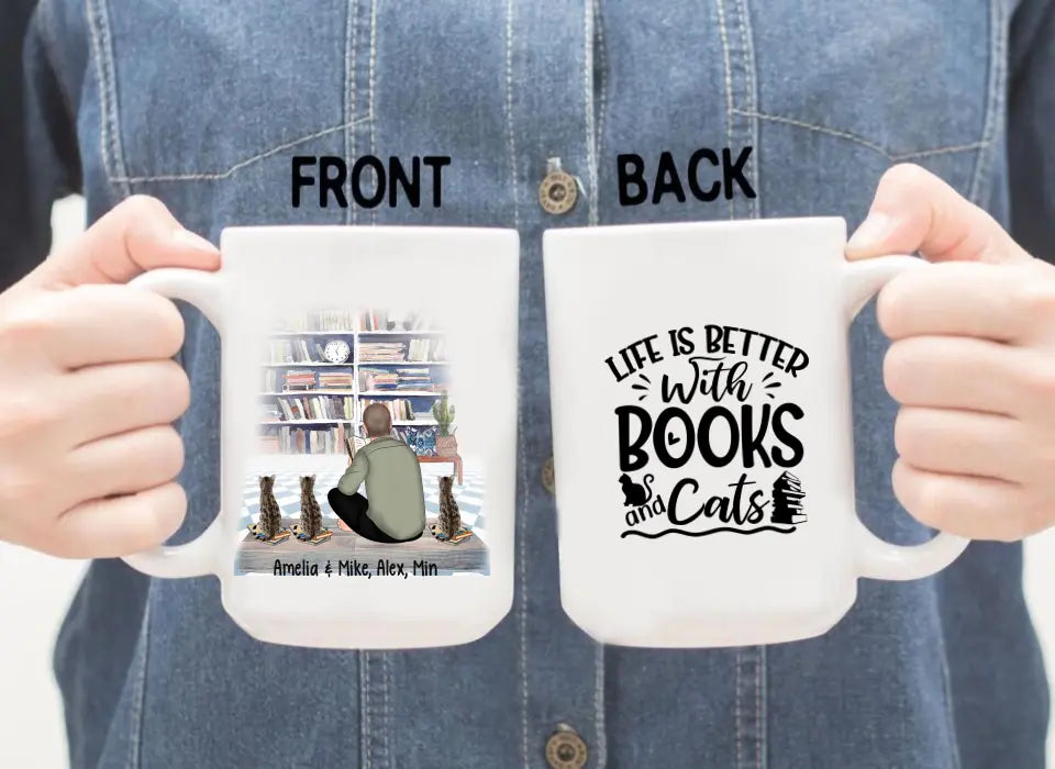 Life Is Better with Books and Cats - Personalized Gifts Custom Cat Mug for Cat Dad, Cat Reading Lovers