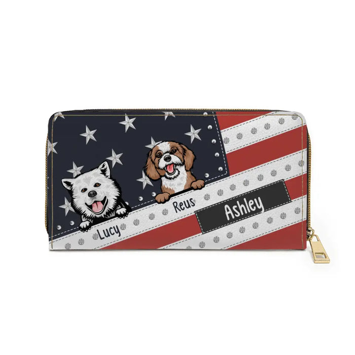 Personalized Gifts Custom Wallet America Flag For Dog Lovers, For Dog Mom
