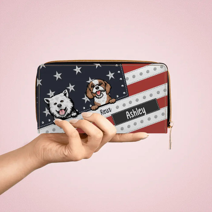 Personalized Gifts Custom Wallet America Flag For Dog Lovers, For Dog Mom