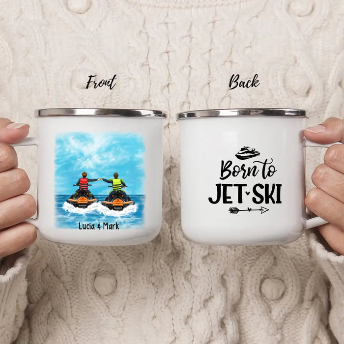 Born to Jet-Ski - Personalized Gifts for Custom Jet-Ski Enamel Mug for Friends and Couples, Jet-Ski Lovers