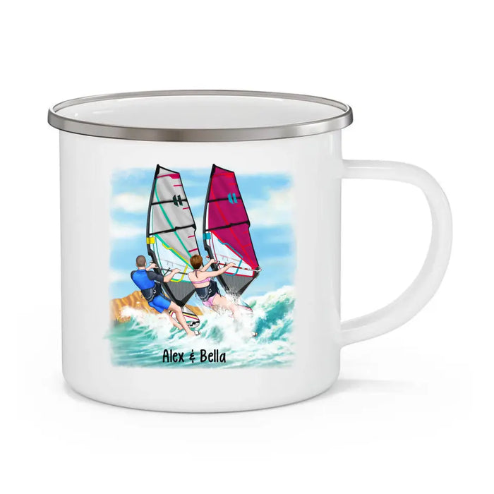Surfing Buddies for Life - Personalized Gifts Custom Surfing Enamel Mug for Friends for Couples, Surfing Lovers