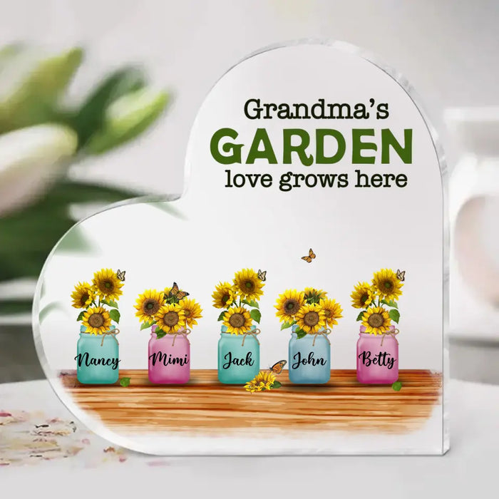 Grandma's Garden Love Grows Here - Personalized Gifts Custom Flowers Acrylic Plaque for Grandma, Flowers Lovers