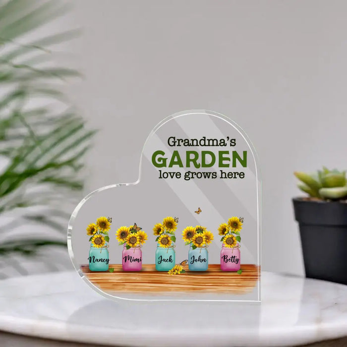 Grandma's Garden Love Grows Here - Personalized Gifts Custom Flowers Acrylic Plaque for Grandma, Flowers Lovers