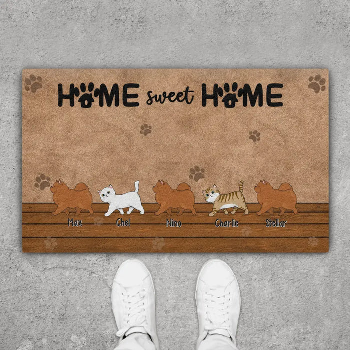 Home Sweet Home - Personalized Gifts Custom Furry Family Doormat for Cat and Dog Lovers